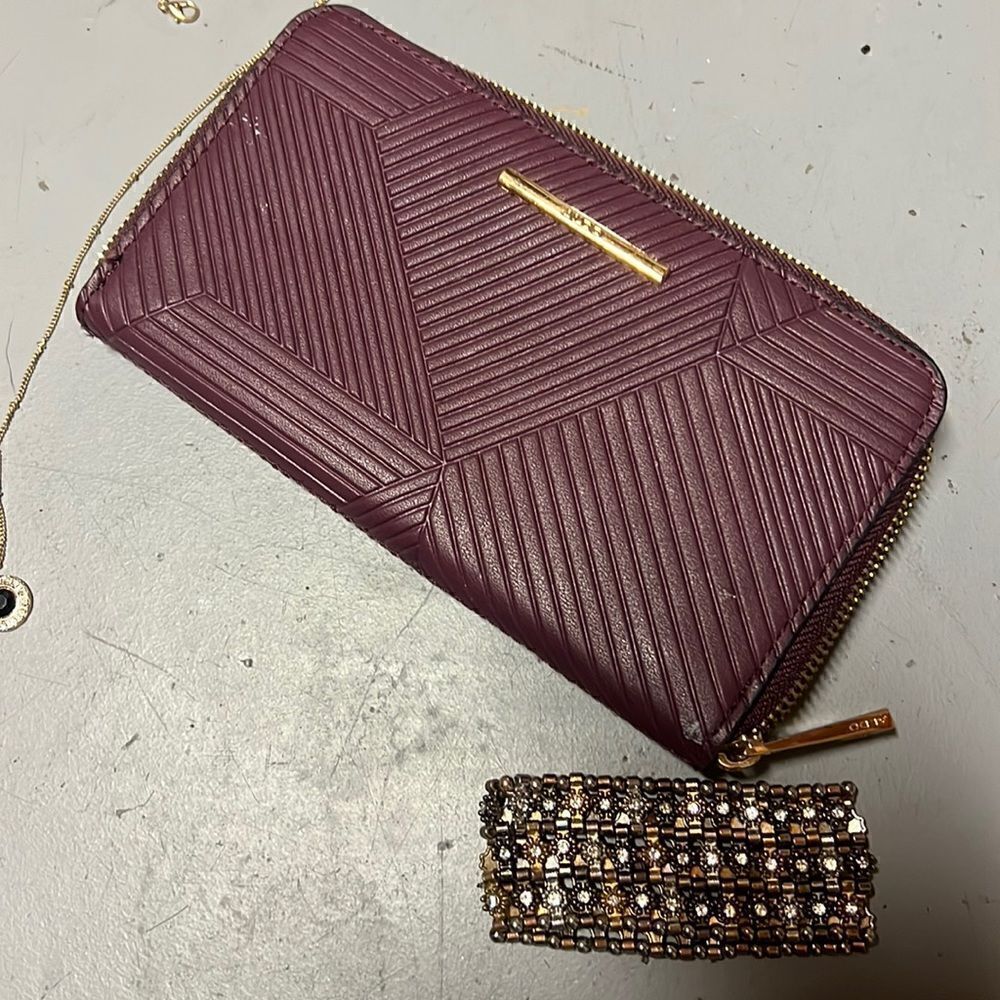 Purple and Gold Faux Leather Aldo Full Zip Wallet